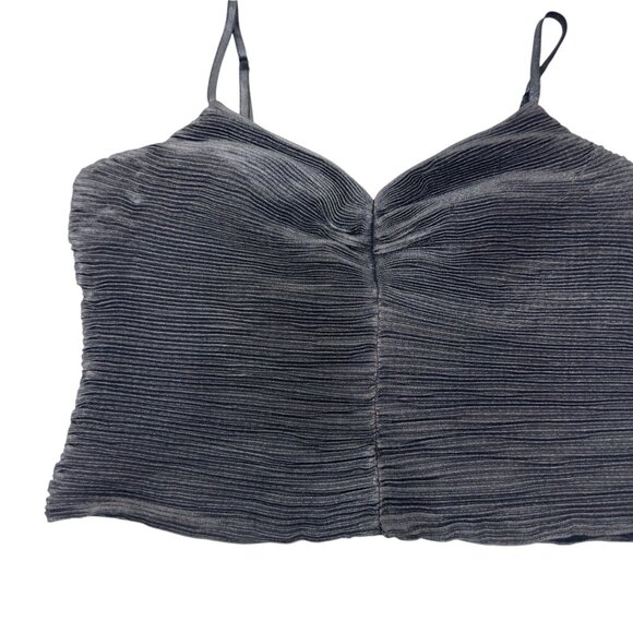 Express Women Pleated Metallic Crop Camisole Top SZ S Black/Silver Ruffle Back - Picture 6 of 9